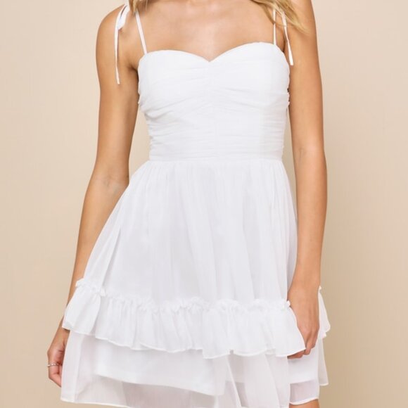 Lulus Dresses & Skirts - Lulus Angelic Approach White Chiffon Ruffled Tie-strap Mini Dress - Size S